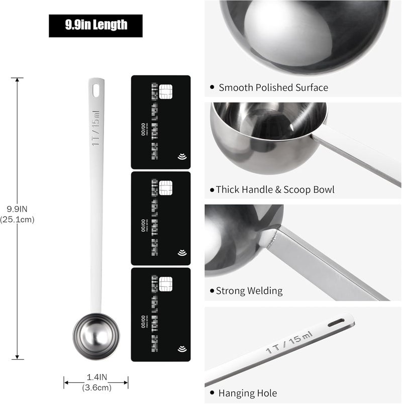 Doosu 18/8 Stainless Steel Coffee Scoop, Food-Grade Metal Measuring Spoon with 8.5in Long Handle, Tablespoon Scooper for Coffee Beans, Ground Coffee, Espresso, Protein Powders, Tea, Sugar (1 Tbsp) - Image 2